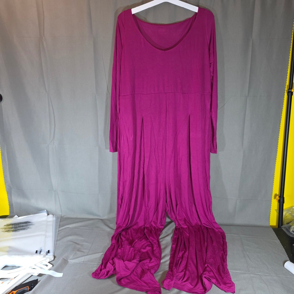 Blogilates Cascade V-Neck Jumpsuit Burgundy Wide Leg Thumbholes 3X 214201827